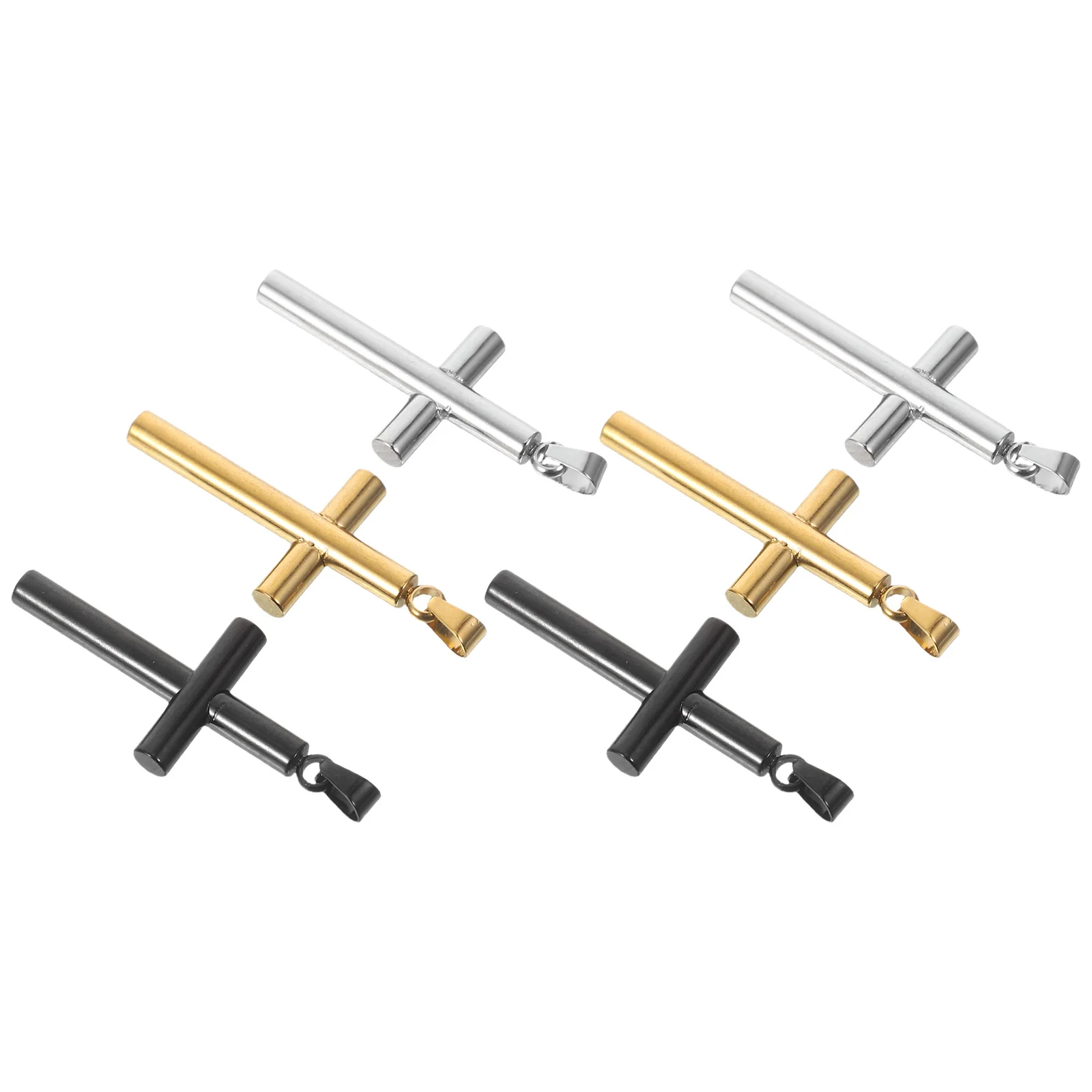Juego de Mini colgante de crucifijo, 6 uds., acero inoxidable, oro, plata, negro, dijes religiosos, fabricación de joyería espiritual DIY