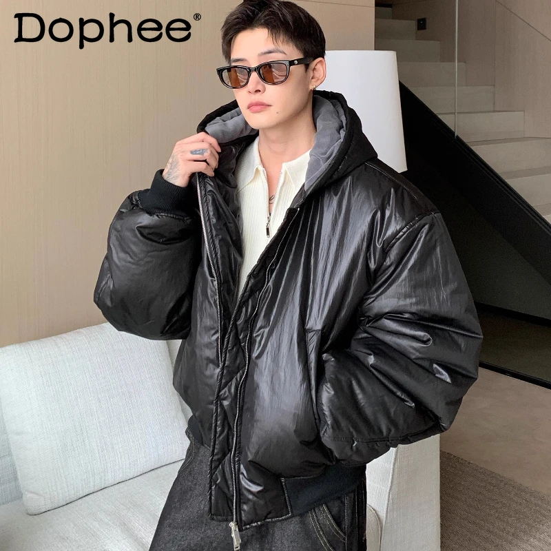 

Men's 2025 Autumn Winter Hooded Parkas Fashion Men's Solid Color Long Sleeve Parkas Male Handsome Warm Pocket Decoration Coats