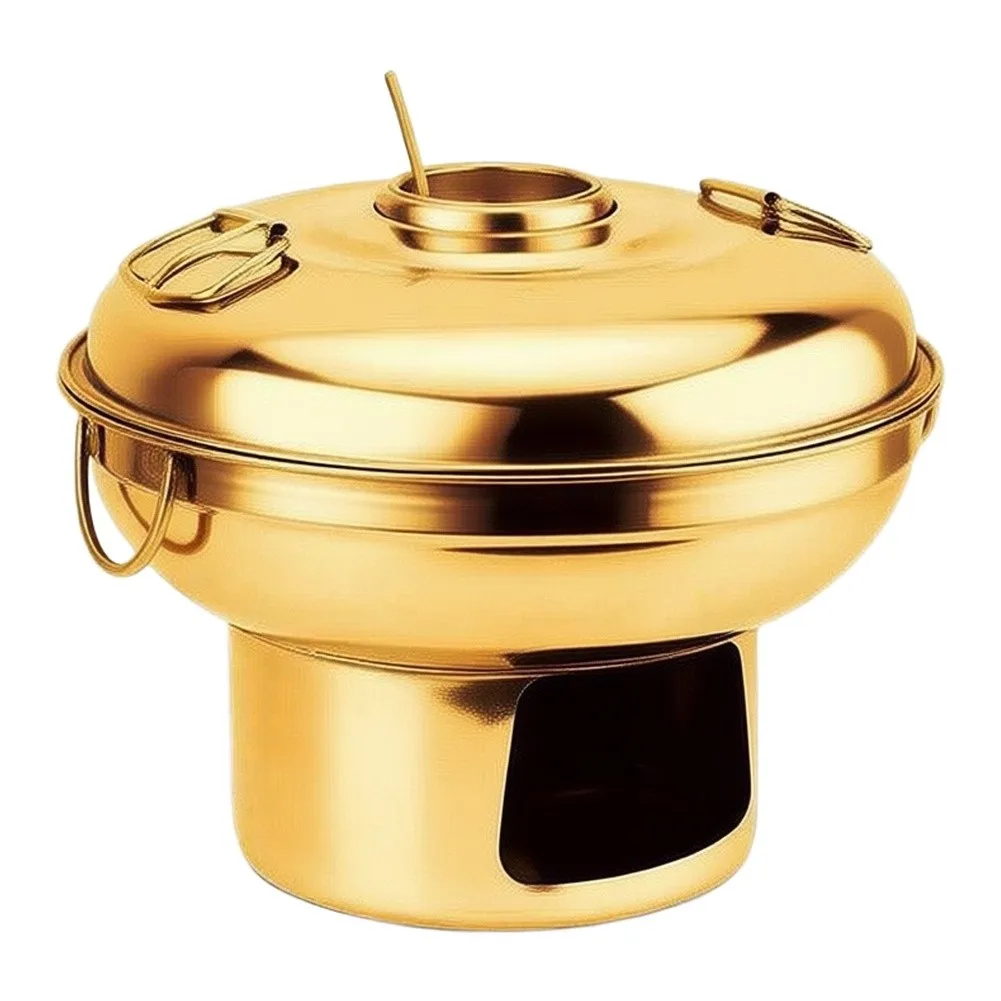 Portable Charcoal Hot Pot in Gold Finish for Indoor Outdoor Use Compact Stainless Steel Design 21x16 cm Single Unit