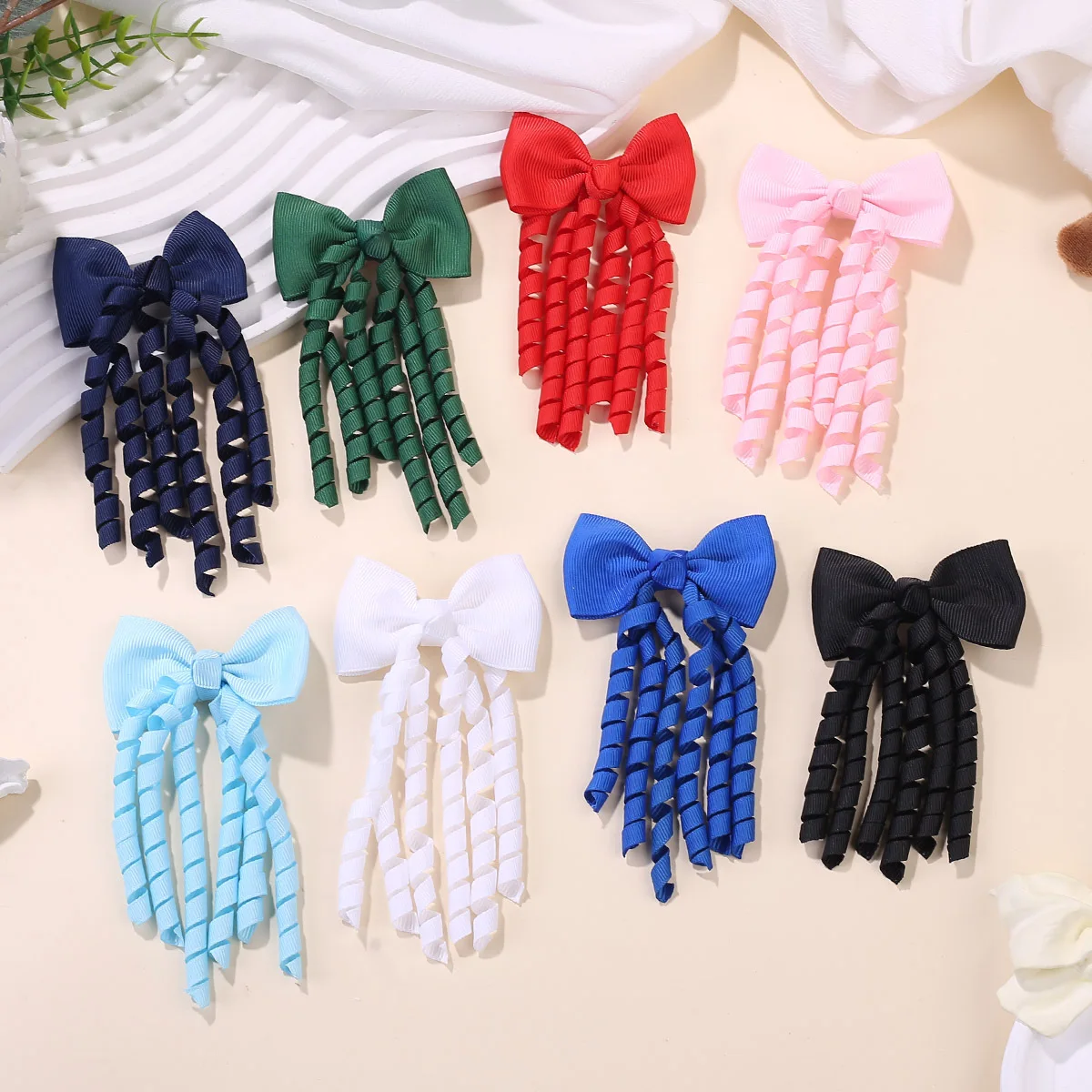 

12pcs Curly Ribbon Bow Hair Clips for GirlsnGrosgrain Ribbon Tassel Bow Alligator Clip Handmade Hair Barrettes for Toddlers Kids