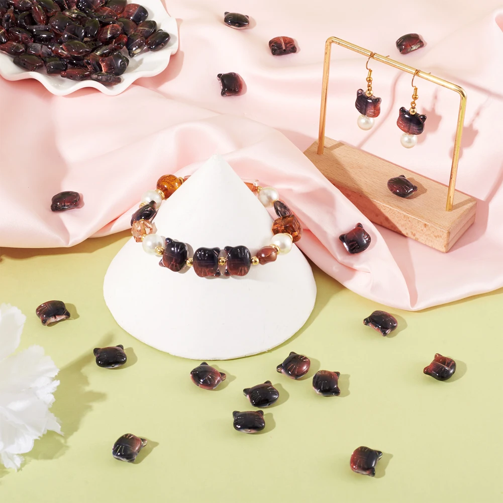 200pcs Colorful Cute Cartoon Glass Beads Animal Cat Loose Beads For DIY Bracelets Jewelry Making Accessories