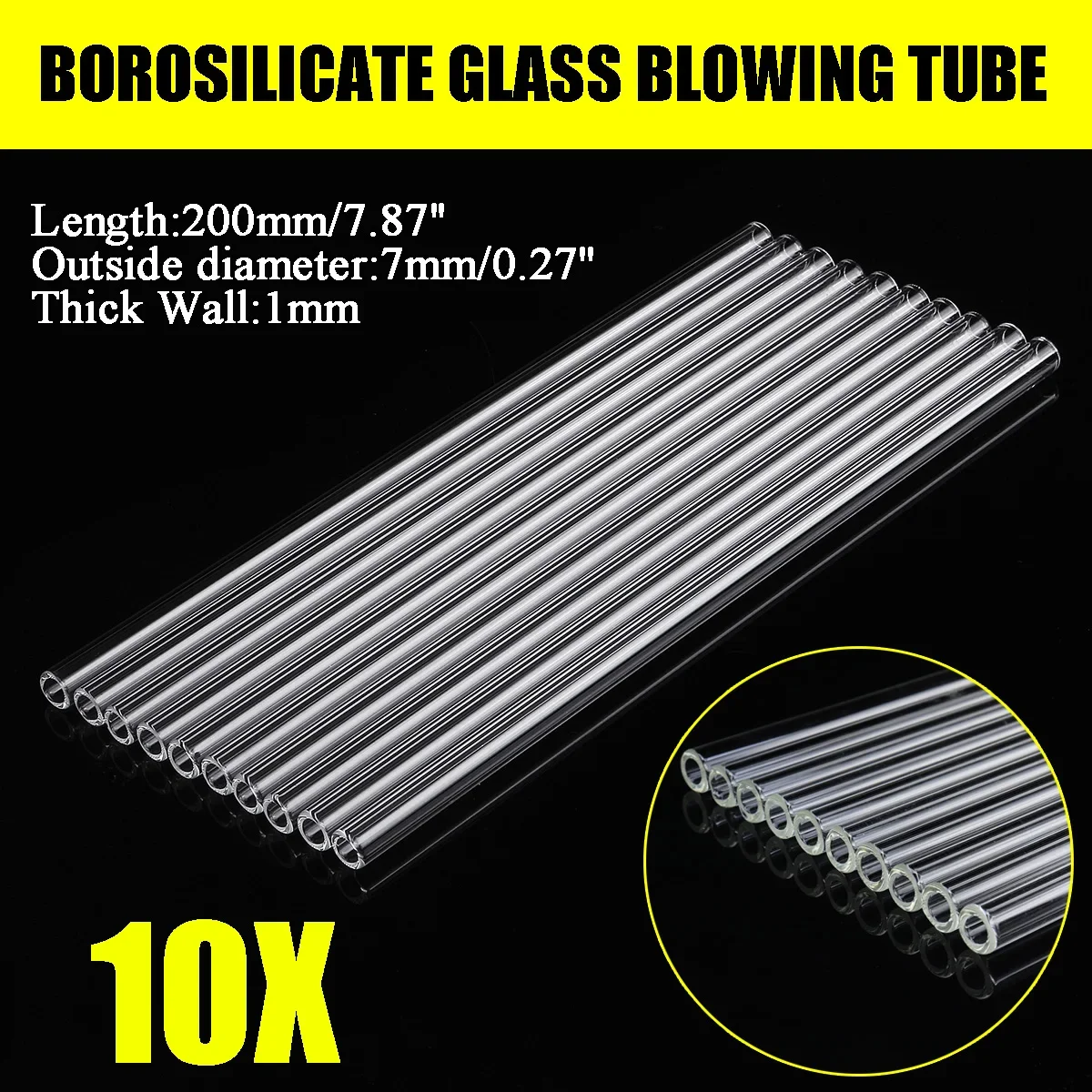 

10Pcs/Set Blowing Tubes Non-one-time 200mm Long Thick Wall Laboratory Test Tube New Transparent Pyrex Glass School Lab Supplies