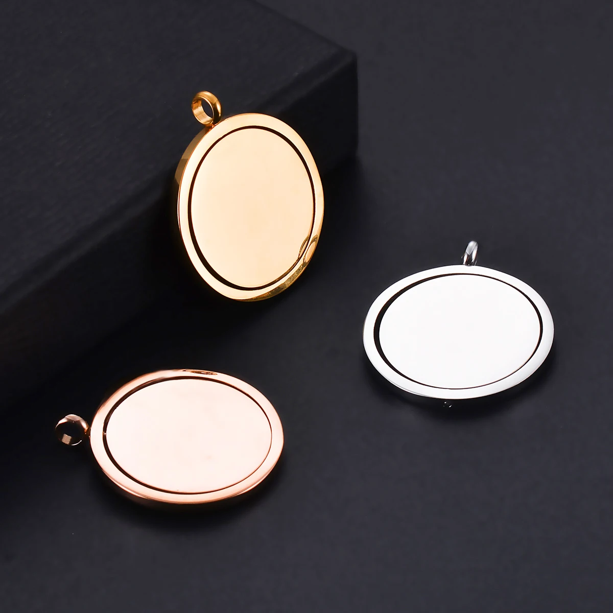 3PCS Stainless Steel Rotatable Round Pendant Blank Tag To Record Metal Statement Name DIY Necklace Jewelry Polished Wholesale