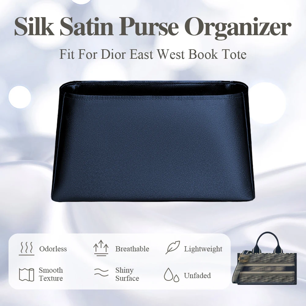 

Silk Satin Purse Organizer Insert Fit for Dior East West Book Tote Bag Zipper Bag In Bag Organizer Insert Inner Liner Bag Insert