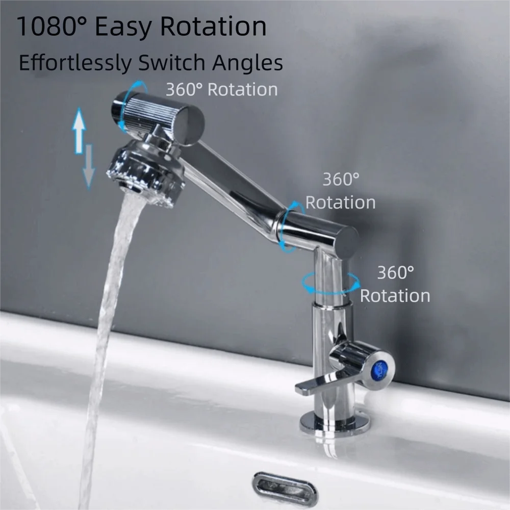 

360° Rotating Robotic Arm Faucet Hot and Cold Water Adjustable 360°Rotating Bibcock High Pressure Flexible Dual Mode Faucet