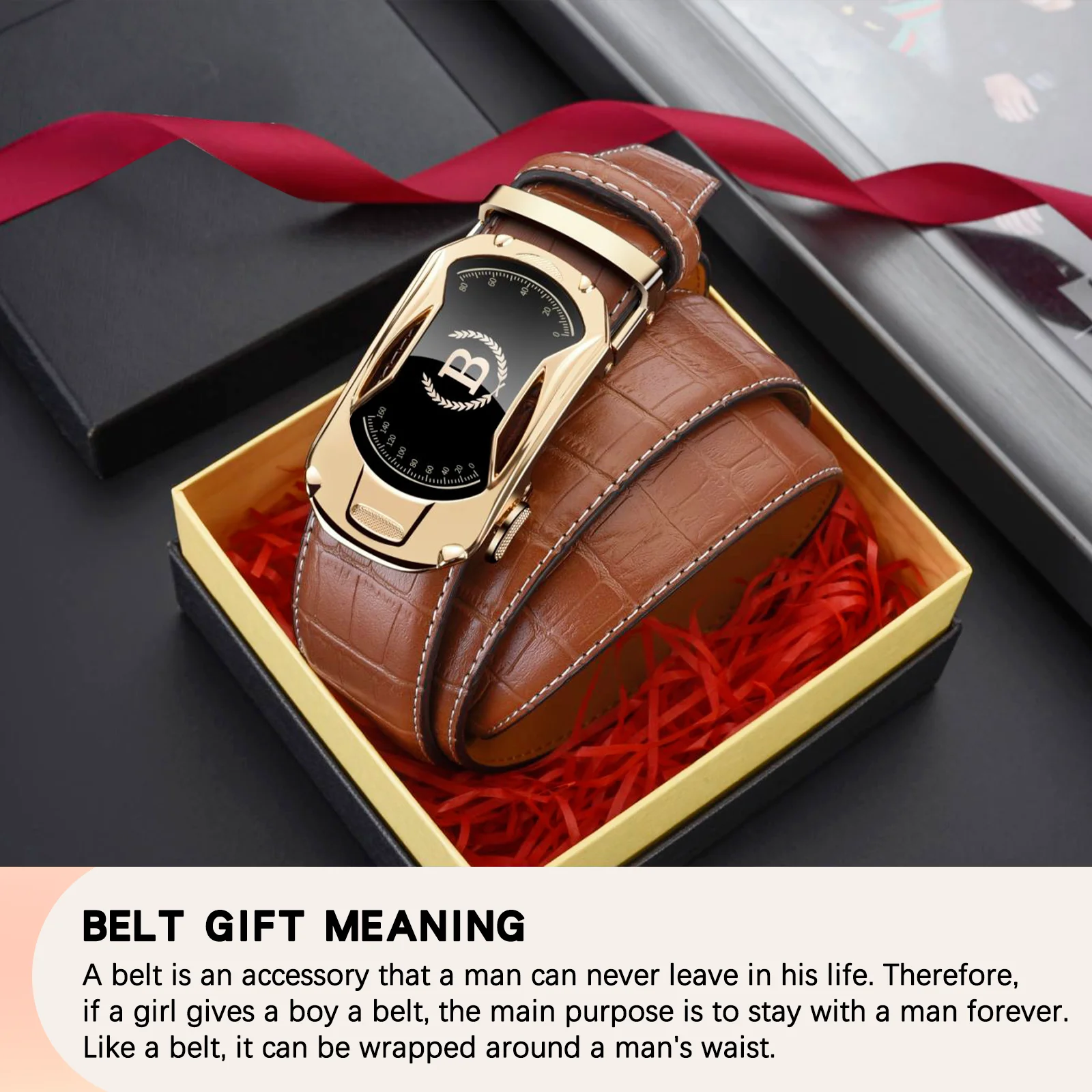 HCDW Brand work belts man Automatic genuine leather belt for men Luxury Black Brown designer fashion male golf trouser belt Gift