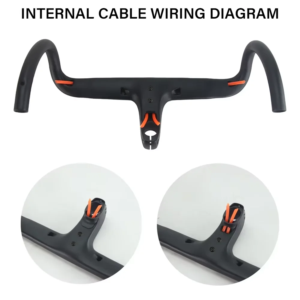 No Logo Road Bike Full Carbon Fiber Internal Cable Integrated Bicycle Handlebar Cockpit For 360mm-380mm With Mount Spacers