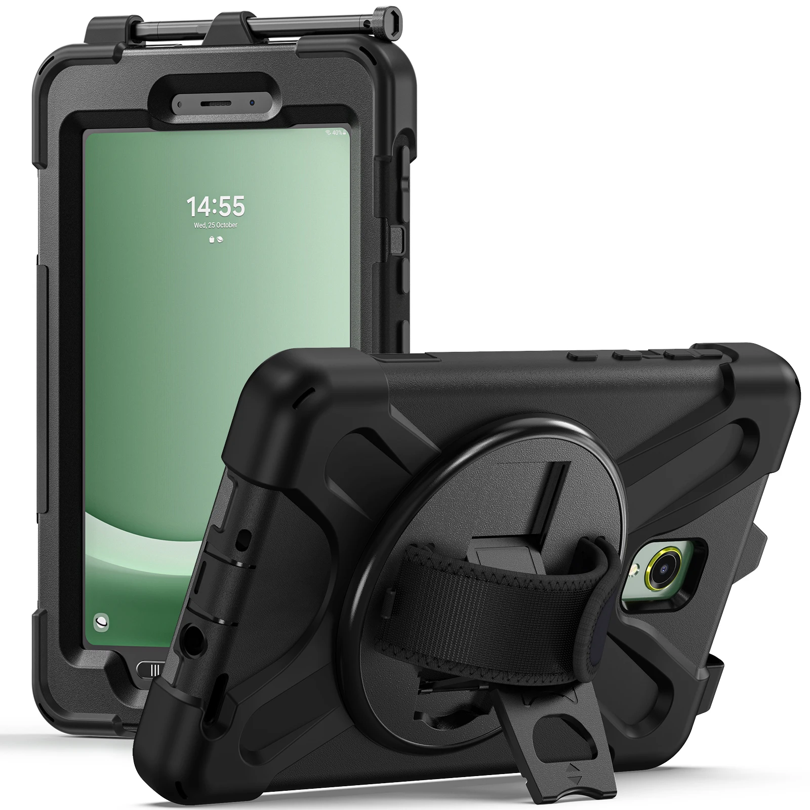 Armored Shockproof Stand Tablet Case for Samsung Tab Active 3 SM-X570/X575, Active 5 SM-X300/X306B with Shoulder Strap