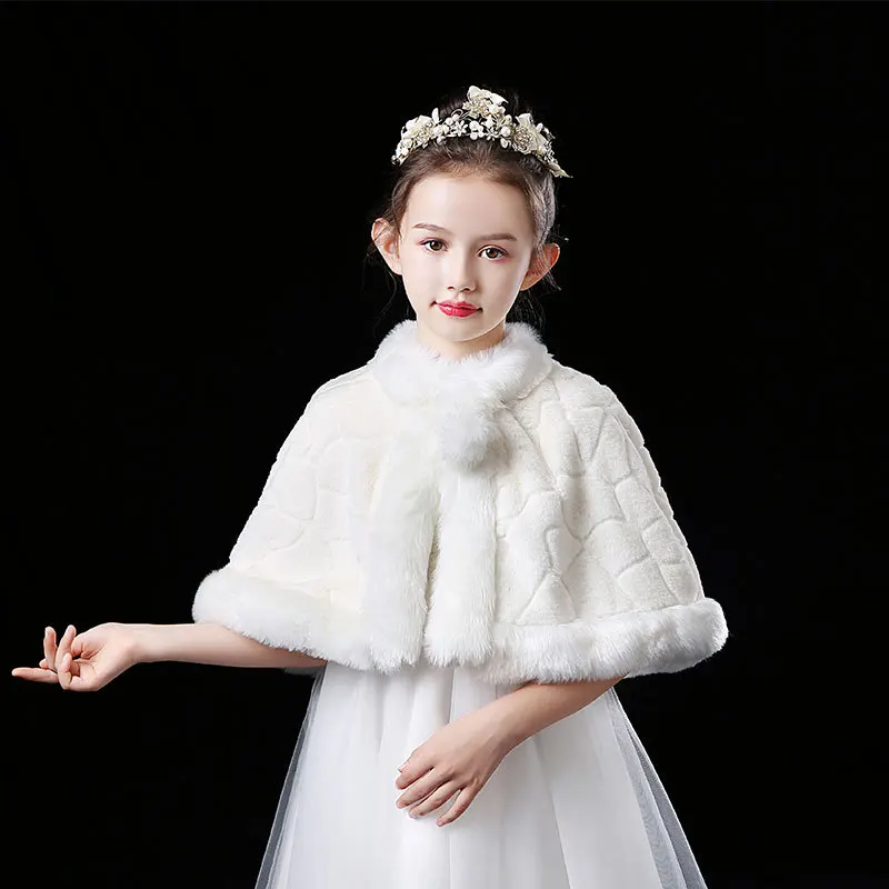 Dziewczyny Faux Fur Wedding Party kurtka białe okłady szal Cape Stole dziewczyny Bolero wzruszając ramionami dla dzieci zimowe dzieci ciepły płaszcz