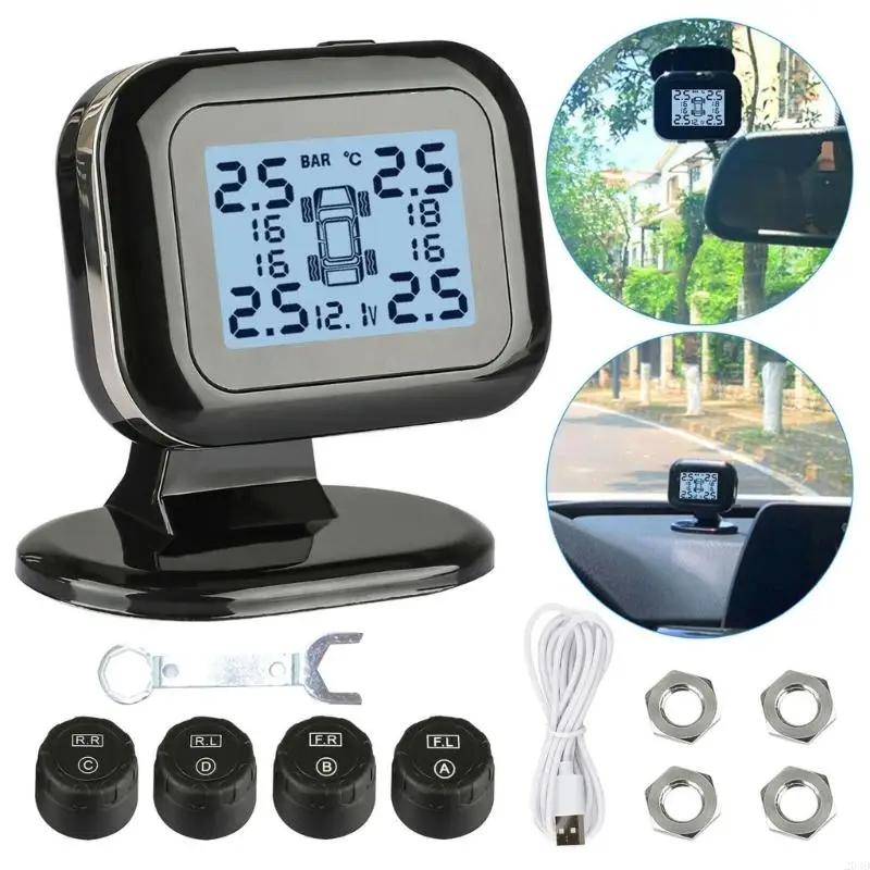 

203D LCD TPMS Car Tire Pressure Alarm Auto Security System Tyre Pressure Adjustable Temperature Warning with 4
