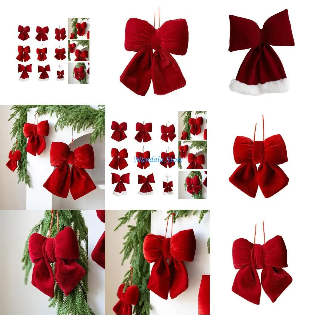 

U2JC Christmas Velvets Bowknot Hanging Accents Perfect For Fireplaces Tabletops Holiday Displays Party Decoration