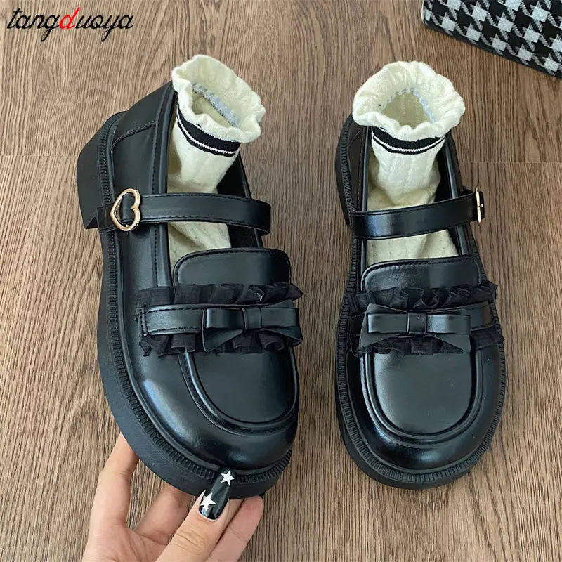 Shoes for Women 2024 Vintage Round Toe Black Mary Jane Shoes Sweet Girls High Heel Platform Lolita Shoes Size 40 Women\'s Shoes