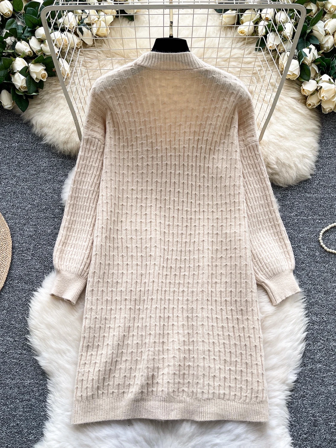 เสื้อคลุมไหมพรมลำลองสำหรับผู้หญิง ทรงหลวม สไตล์สบายๆ เหมาะสำหรับฤดูใบไม้ร่วงและฤดูหนาว แขนยาว คอกลม ติดกระดุมเม็ดเดียว ให้ความอบอุ่น