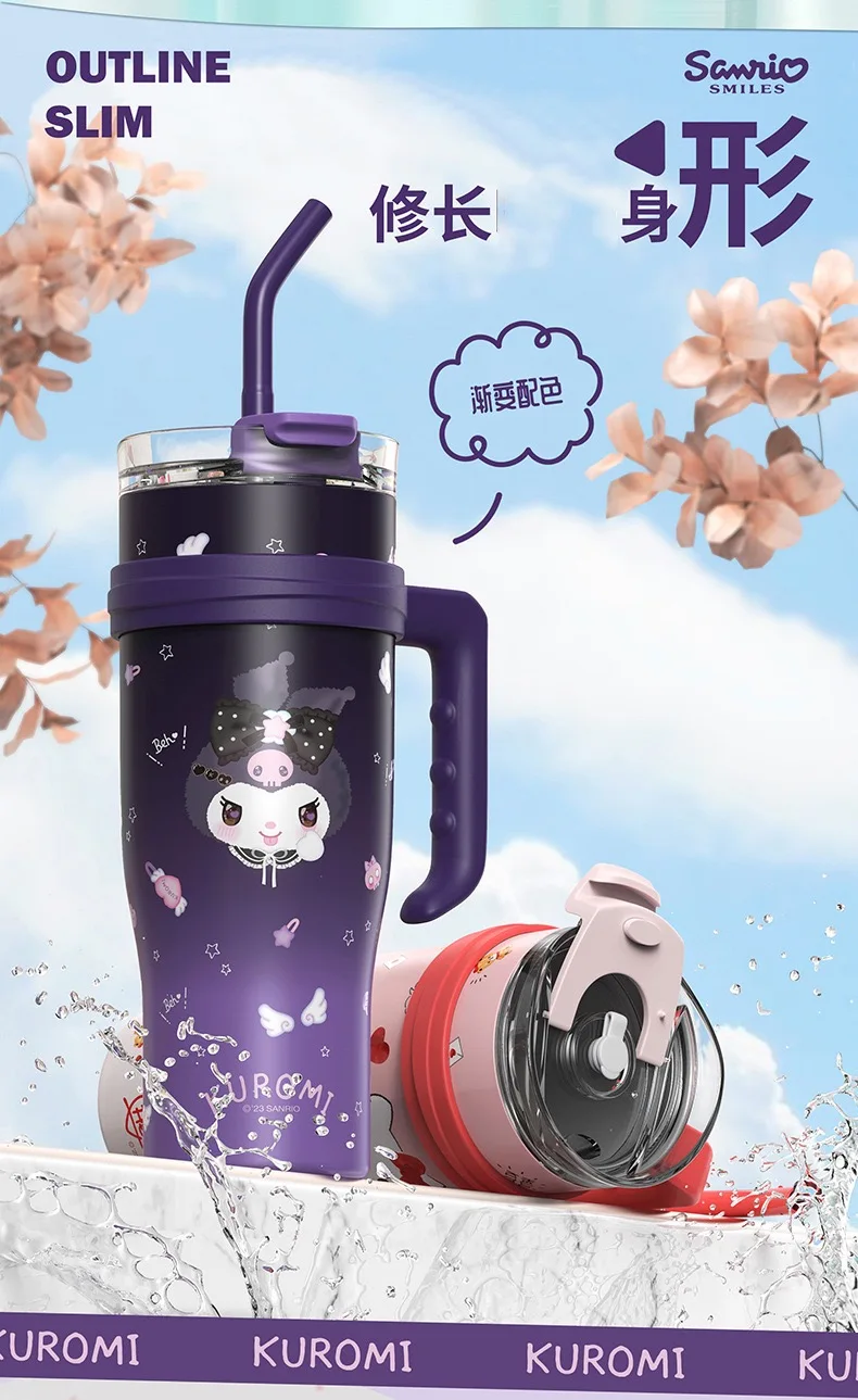 1200ml sanrio hello kitty thermos bottle Kuromi Cinnamoroll Melody Stainless Steel Water Bottle Thermo With Straw girl Gift