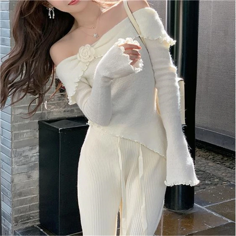 Stylish Sweater Knit Top with Flared Cuffs and Fashionable off Shoulder Look Drop Shipping