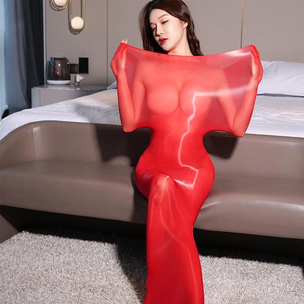 

Lingerie Bodysuit Stocking Home Men Oil Shiny See Through Sexy Sheer Smooth Women Men Women White Skin Black Blue