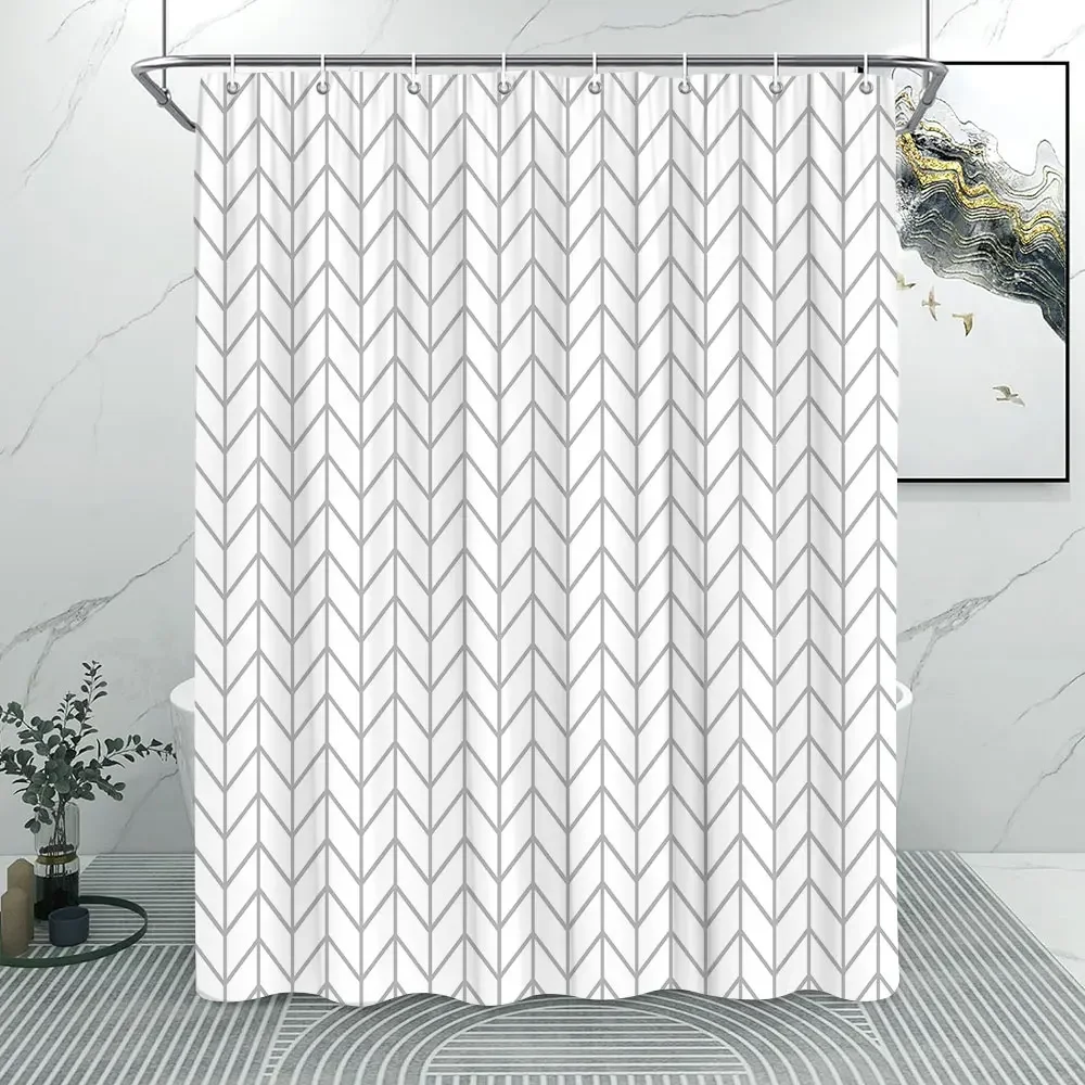 Fashion Grey Striped Shower Curtain Modern Simple Line Pattern Home Polyester Printed Shower Curtains Bathroom Decor With Hooks