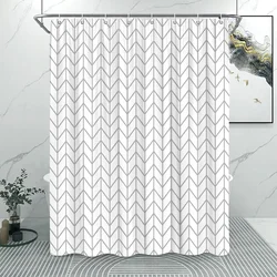 Fashion Grey Striped Shower Curtain Modern Simple Line Pattern Home Polyester Printed Shower Curtains Bathroom Decor With Hooks