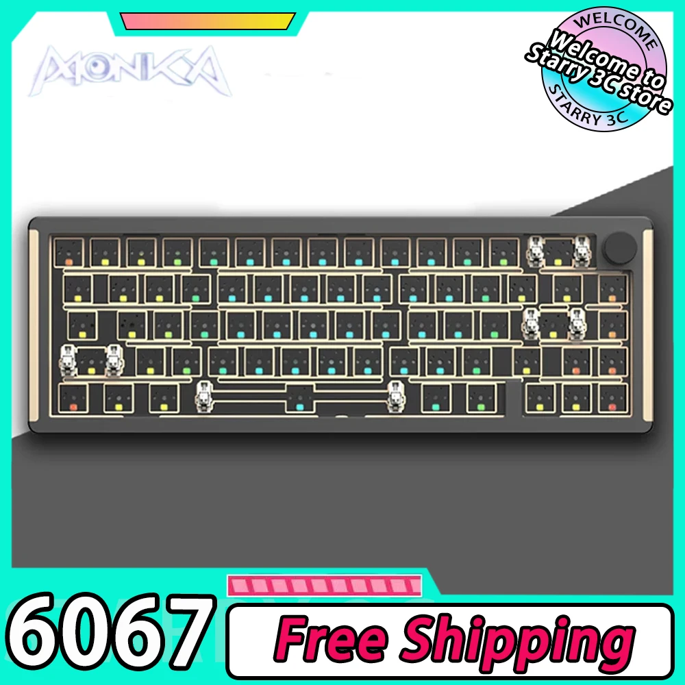 

MONKA 6067 Mechanical Keyboard Aluminum Kits Multifunctional Knob Gaming Keyboard Dynamic RGB Hot Swap Gasket Pc Gamer Mac Win