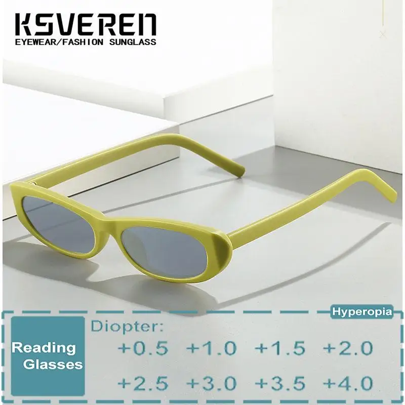 

KSVEREN Women Narrow Frame Cat Eye Reading Glasses Prescription Eyewear Presbyopic Eyeglasses Outdoor Sunshade Sunglasses