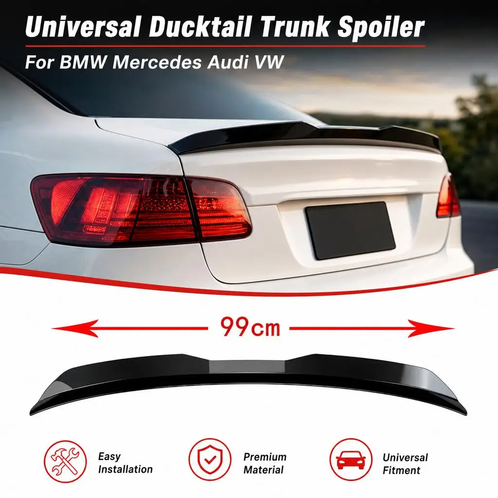 Spoiler Universale a Coda d'Anatra per Bagagliaio Audi Mercedes BMW VW Hatchback SUV in ABS Nero Lucido Stile Motion Parti Modificate