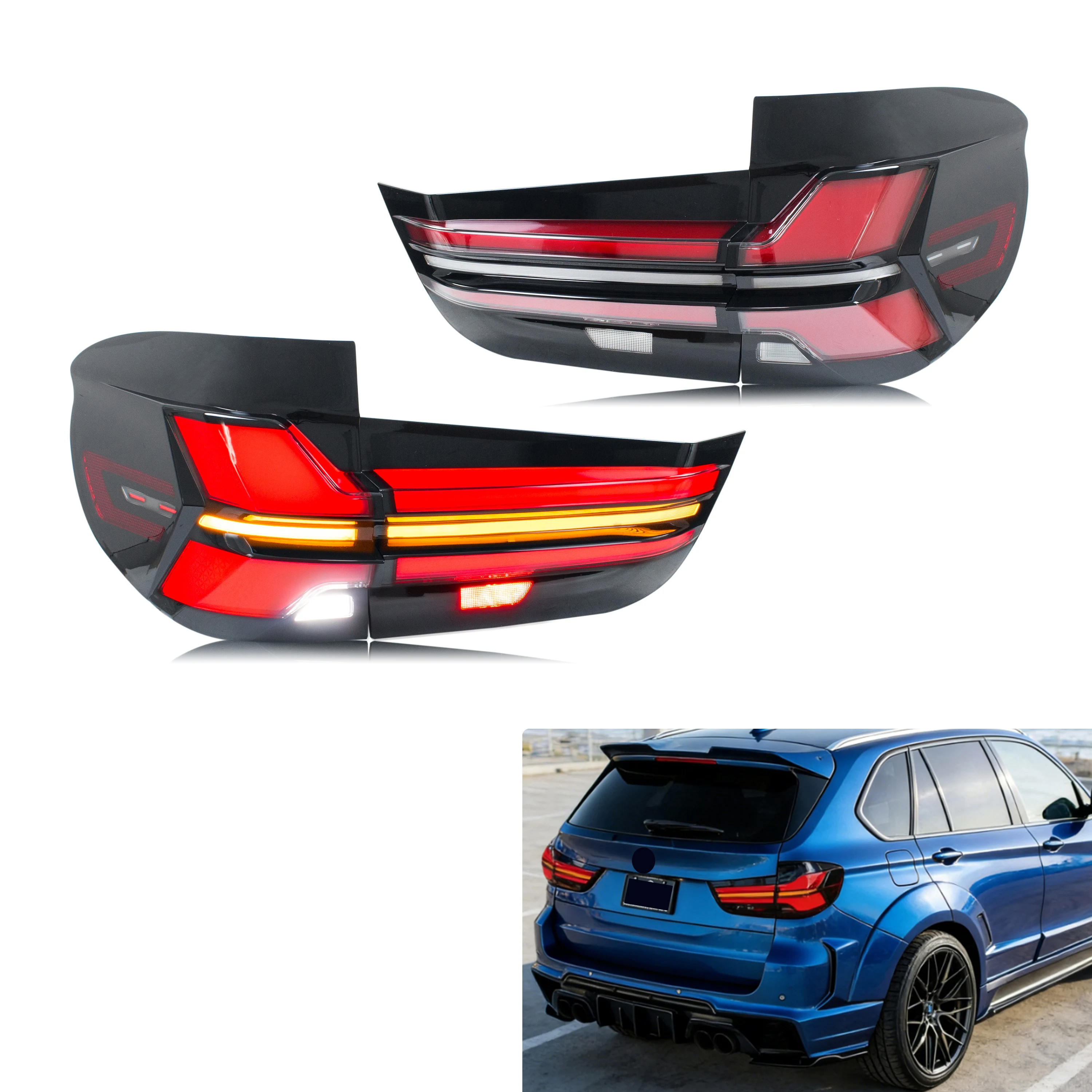 LED-Rückleuchten für BMW X5 2014-2018 F15 mit Sequenzieller Blinkfunktion und Start-Animation, Komplette Heckleuchten-Einheit