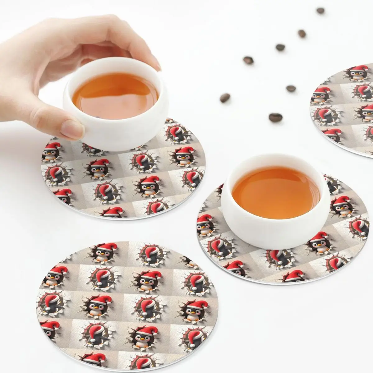 

Подставки с изображением пингвина, кожаные салфетки, водонепроницаемые изоляционные кофейные коврики для дома, кухни, обеденные подушечки, набор из 4 шт.