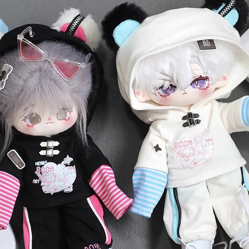 

30cm Plush Toy Doll Clothes Sweet Cool Printed Striped Patchwork Long Sleeved Hooded Top Pants Fashion Set Doll Accessories Toys