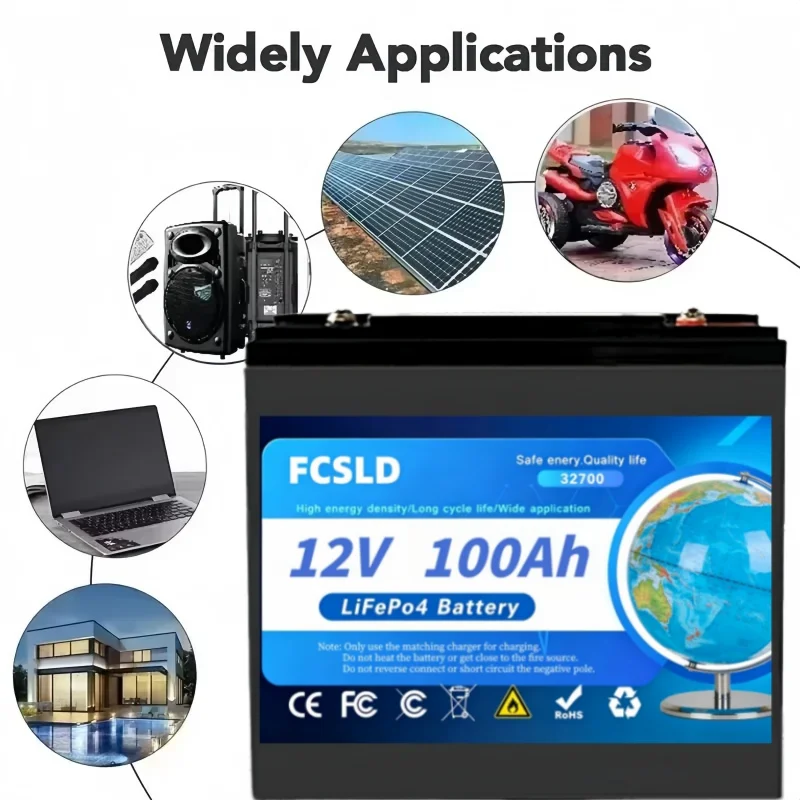 LiFePO4 100Ah 12.8V, Lithium Battery Capacity Built-in 200A BMS 6000 Deep Cycles Perfect for Camping Solar Home Backup