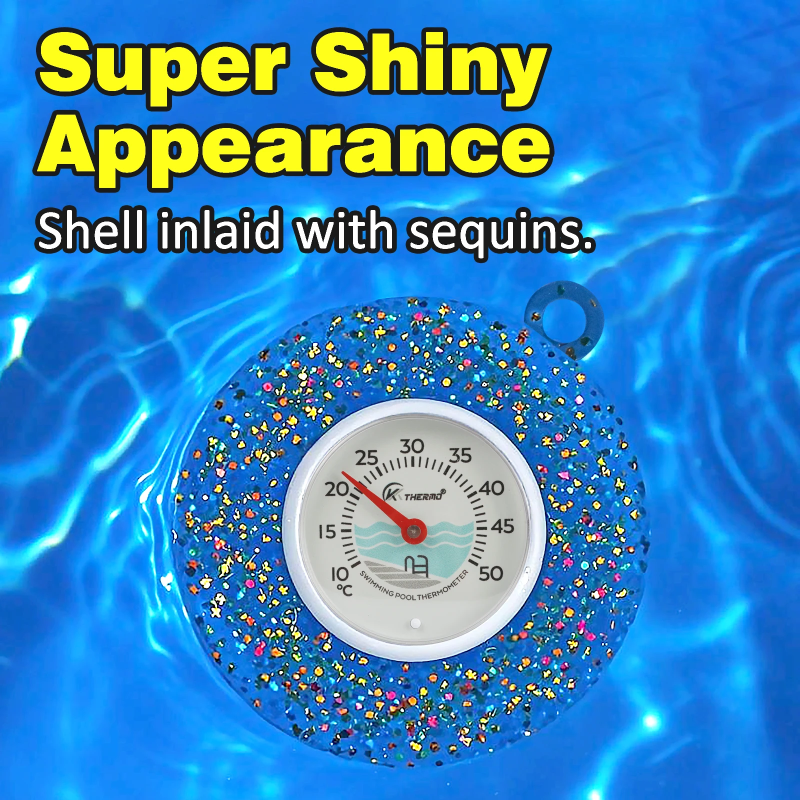 Floating Pool Thermometer 10-50°C Analog Water Temperature Gauge with Stainless Steel Probe for Spa Hot Tub