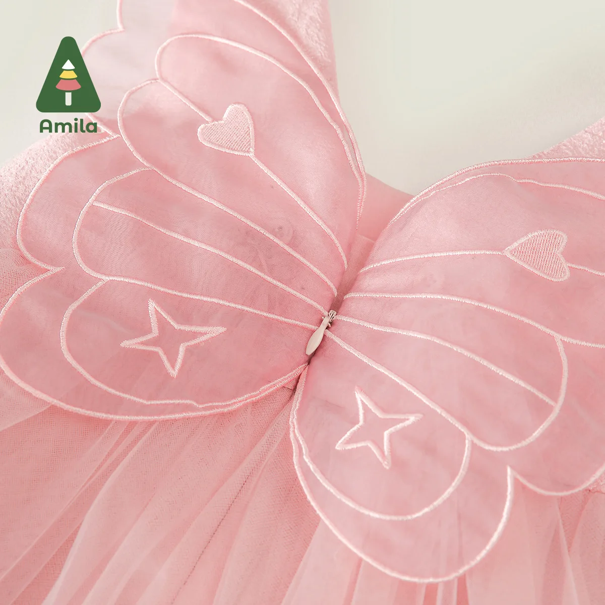 Amila 2024 Summer New Girls Dress tridimensionale Butterfly back impreziosito Sweet Mesh abito senza maniche 0-6Y