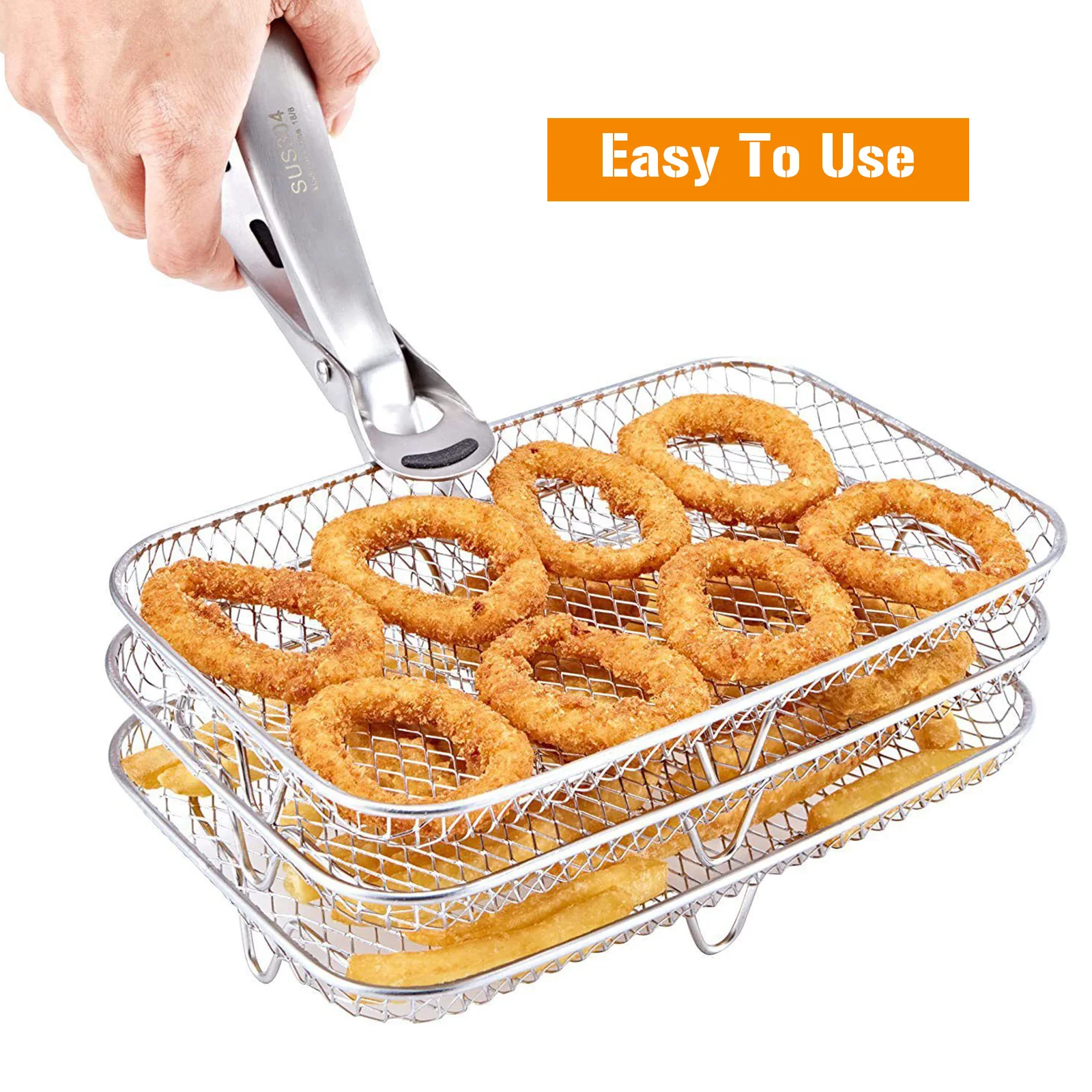 3-Layer Air Fryer Racks Stainless Steel Stackable Baking Tray Rack Anti-rust Easy To Clean with Silicone Foot Pad Kitchen Tools