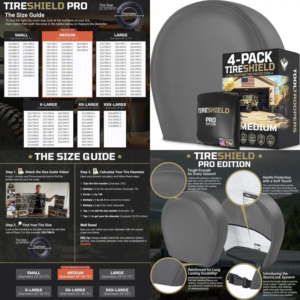 مجموعة أغطية الإطارات TIRESHIELD PRO مكونة من 4 قطع - أغطية عجلات شديدة التحمل مقاومة للأشعة فوق البنفسجية في جميع الأحوال الجوية مع نظام قفل العاصفة - حماية دائرية عامة #1