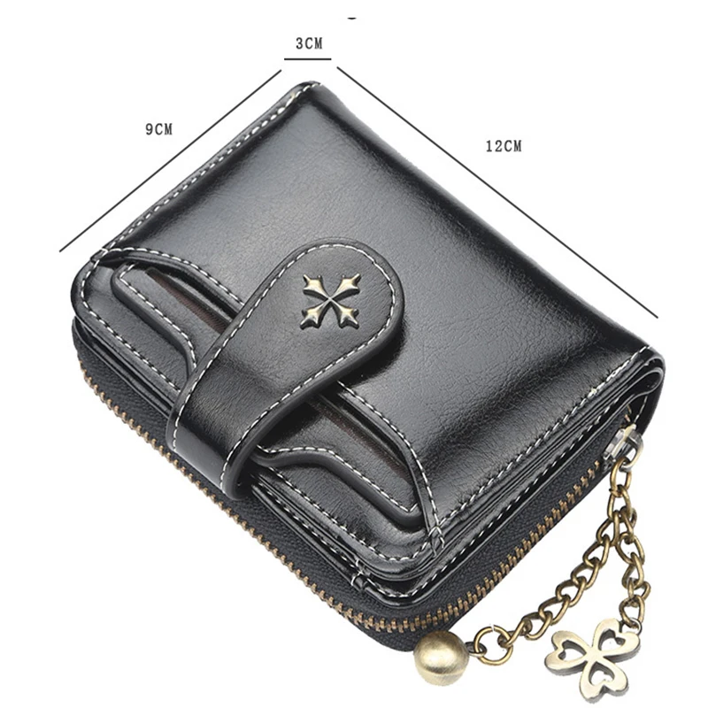 Women's Wallet Oil-Waxed Leather Clutch Small Coin Card Holder New Wallet Fashionable Buckle Zipper Wallet