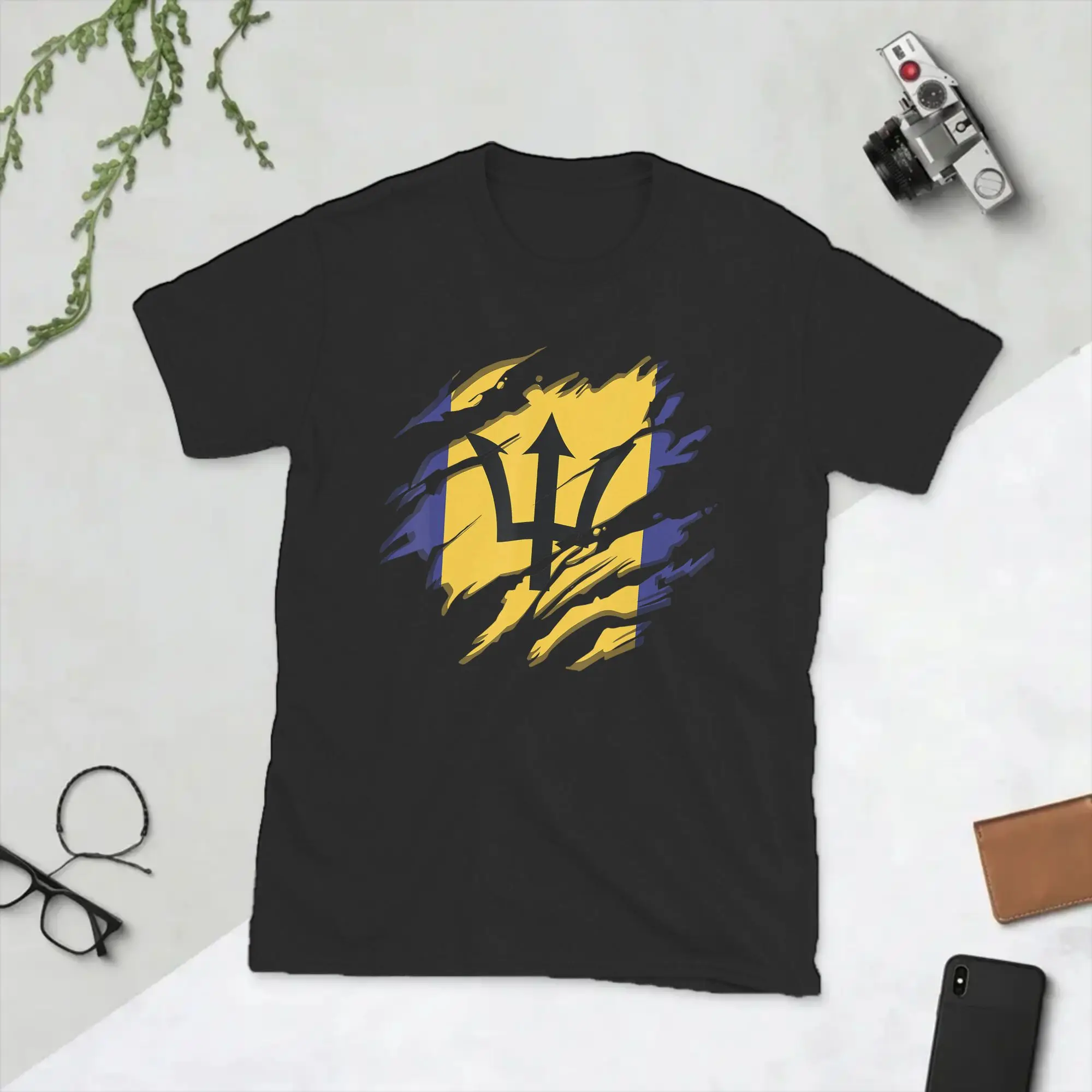 Men T-Shirt Barbados Flag Funny Pure Cotton Tees Short Sleeve  T Shirt Crewneck Clothing Graphic Printed
