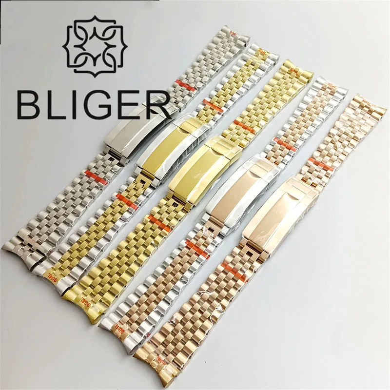 

BLIGER 20mm Curved End Link Jubilee Bracelet Silver Gold Rose Gold 904L Stainless Steel Watch Band Fit 40mm Watch Case Slide