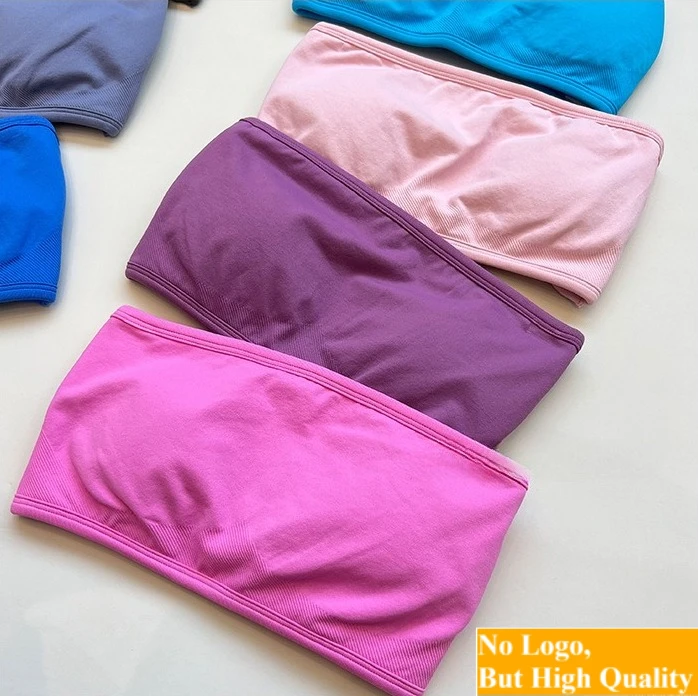 NO LOGO Women Strappy Backless Bandeau Sports Bra Seamless Yoga Tank Top Scrunch Fitness Gym Top Workout Clothes Sportswear