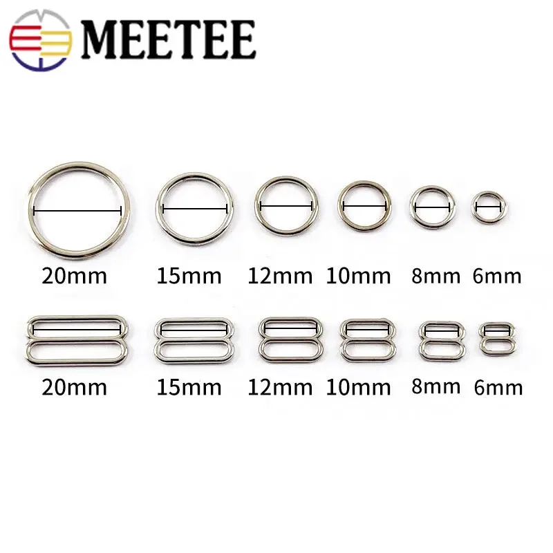 50/100Sets Metal O Ring Buckles Bikini Bra Clothes Adjust Slider Clasp Underwear Strap Connect Hook Sewing Hardware Accessories