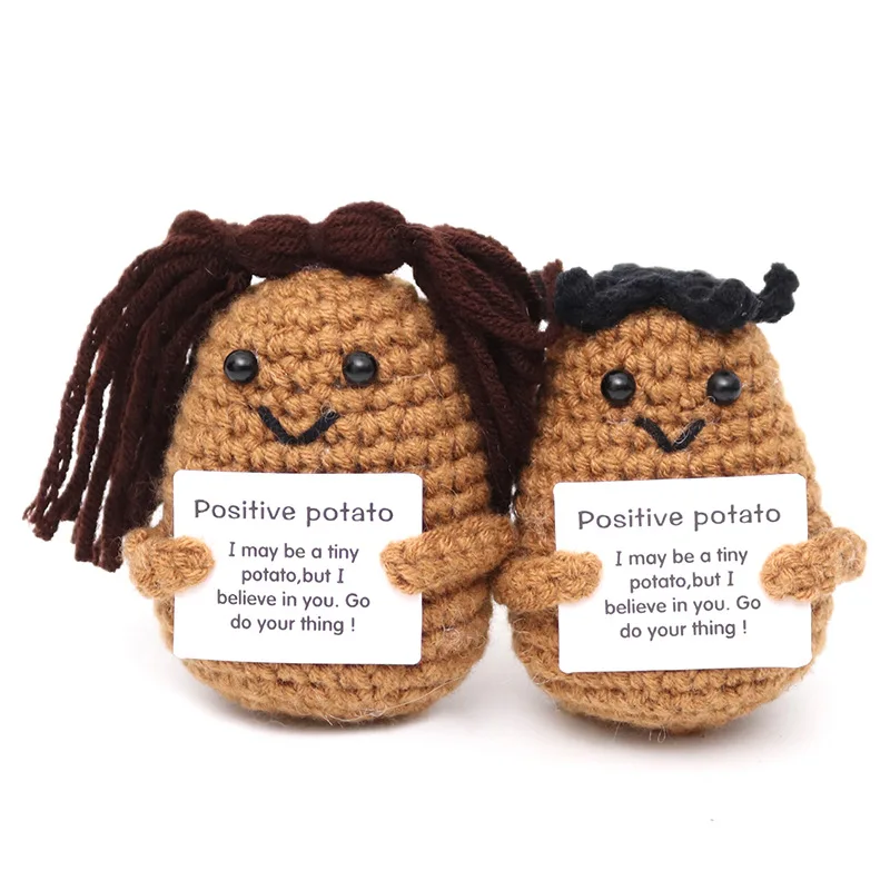 Cute Positive Energy Potato with Card Home Room Decoration Mini Handmade Plush Ornament Knitting Wool Yarn Doll Birthday Gifts