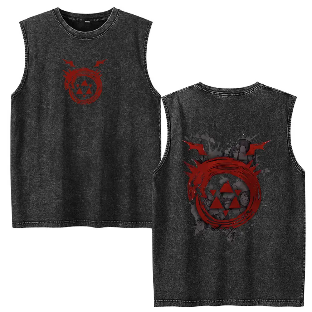 Camisetas sin mangas vintage con logo de Anime Fullmetal Alchemist, camisetas de Edward Elric y Alphonse Elric, camisetas sin mangas informales para hombre