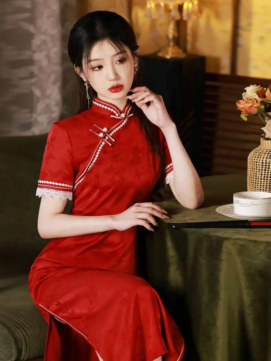 

Красное вышитое платье в китайском стиле, новое, улучшенное, весна-лето, для молодых женщин, в аэро-стиле