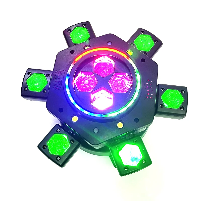 

Светодиодный прожектор 150 Вт с 6 лучами, дистанционным управлением, цветными узорами, стробоскопом, лазером и DMX-управлением для дискотек, караоке и вечеринок