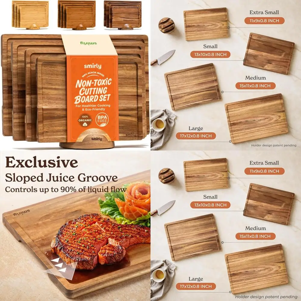 

Bamboo Kitchen Cutting Board Set with Holder - Wooden Cutting Board Set, Durable Wood Boards, Eco-Friendly Kitchen Accessories