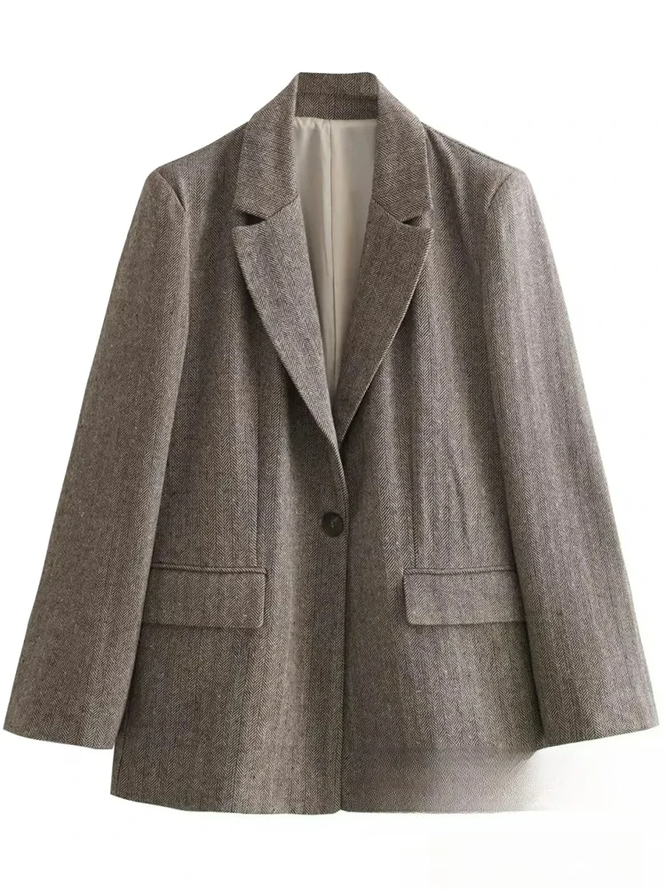 

KONDALA винтажный шикарный женский пиджак, однотонный однобортный пиджак с длинными рукавами, новая мода 2024, осенне-зимний офисный женский пиджак