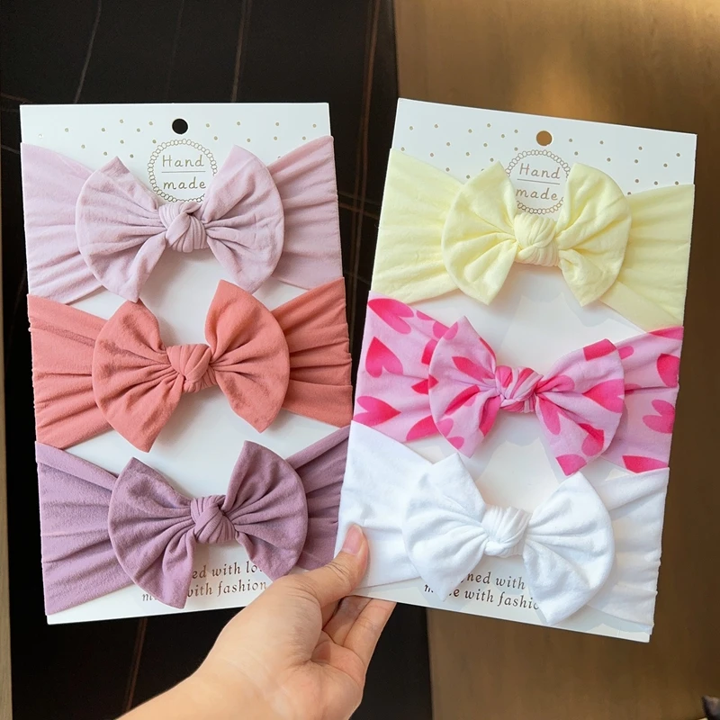 25 Colors Newborn Baby Bows With Headband For Girls Elastic Knit Protect Turban Headwear Soft Children Kids Hair Accessories