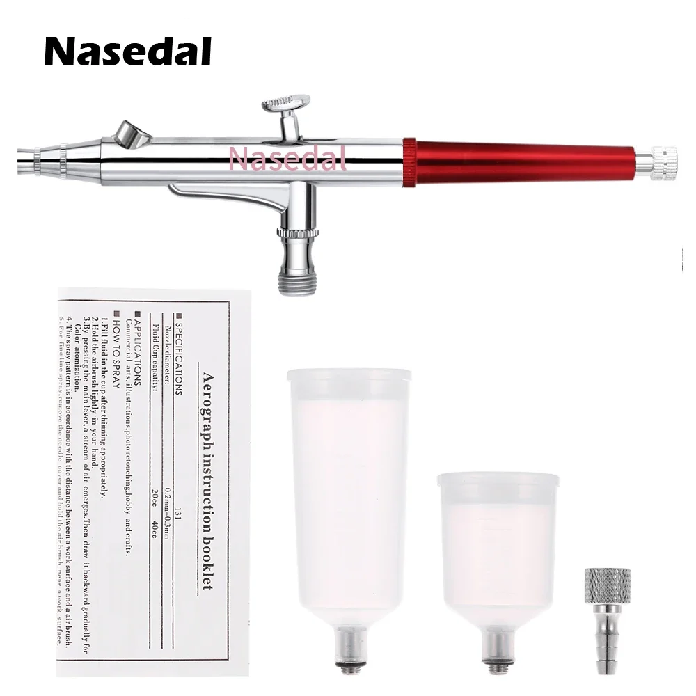 Imagem -02 - Nasedal-pistola de Aerógrafo Dupla Ação 20cc 40cc Alimentação por Gravidade Air Brush Bolo Tatuagem Unhas Maquiagem Ferramenta de Pintura Automóvel 03 mm