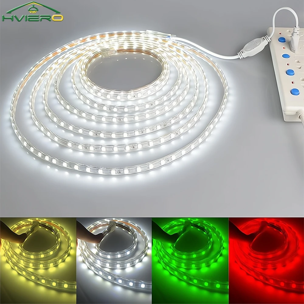 Waterproof Led Strip Holiday Light 5050 1M SMD Tape Flexible High Pressure Desk Lamping Plug Outdoor Garden Ceiling Lighting