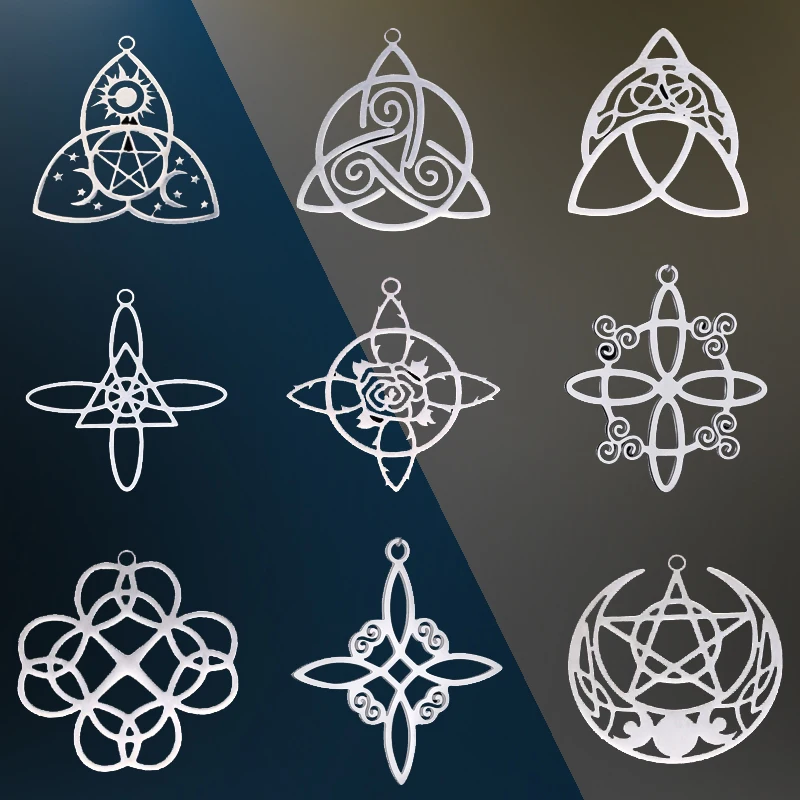 Amuleto DIY de 3 uds., colgante de nudo celta de bruja, dijes de acero inoxidable para fabricación de joyas, collar, suministros en espiral cruzada, nudo de bruja