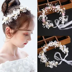 Cute Summer Bohemian Girls Bridal Pearl Hair Headdress Flower Wreath Bride Garland Head Hoop Headbands Hair Jewelry Accessories