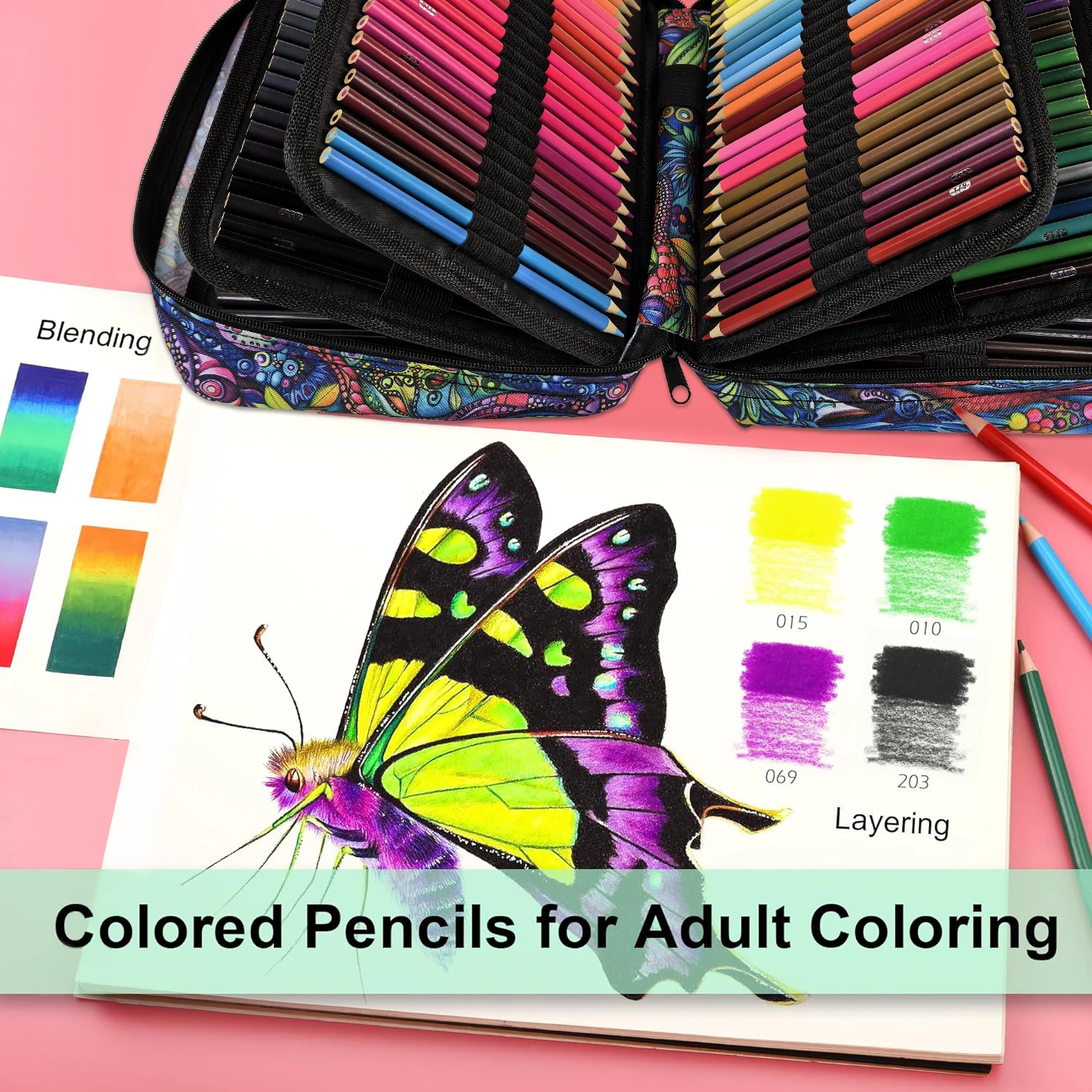 260 قلم رصاص ملون، مجموعة أقلام تلوين ناعمة تعتمد على الزيت مع سحاب للفنانين رسم وتظليل المزج